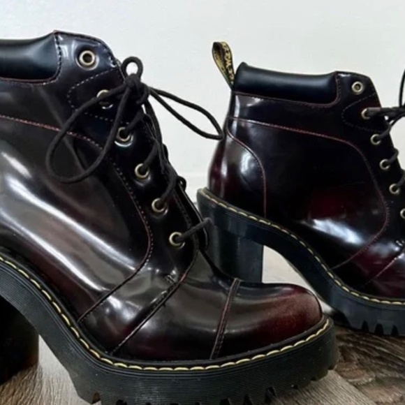 Dr.Martens Averil Arcadia Leather Cherry Ankle Heeled Boots Size 11 - Picture 2 of 10